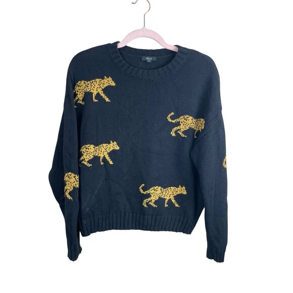 Rails Long Sleeve Black Jungle Cat Perci Cashmere Blend Sweater Black Xsmall - Picture 2 of 12